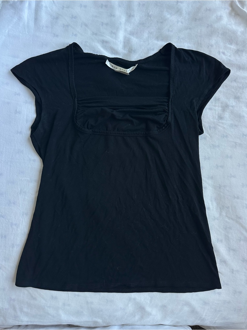 Max Studio Black Square-Neck Cap Sleeve Tee
